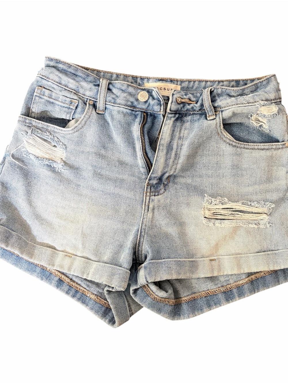 PacSun High Rise Mom Jean Shorts Light Wash Denim Women's Size 27 Cuffed Short